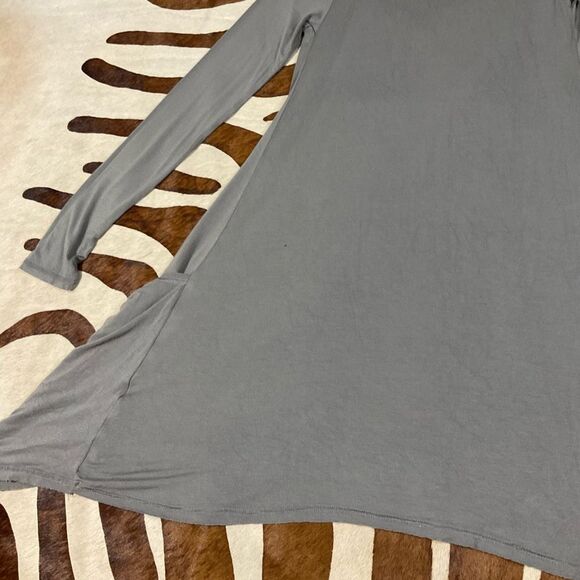 Lauren Moshi Elephant Grey Long Sleeve Asymmetrical Hem Swing Dress w/Pockets - Picture 9 of 9